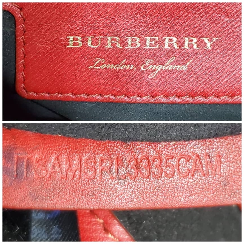 Authentic BURBERRY Trench Calfskin Large DK88 Top Handle Bag Red - Picture 4 of 13